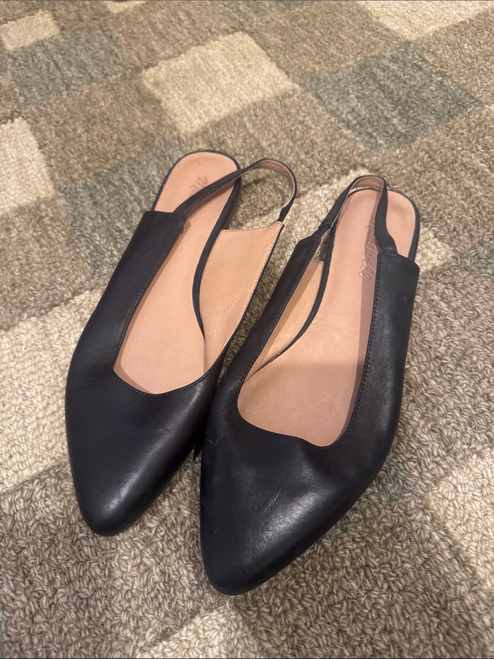 Black Leather Slingback Pointed-Toe Flats